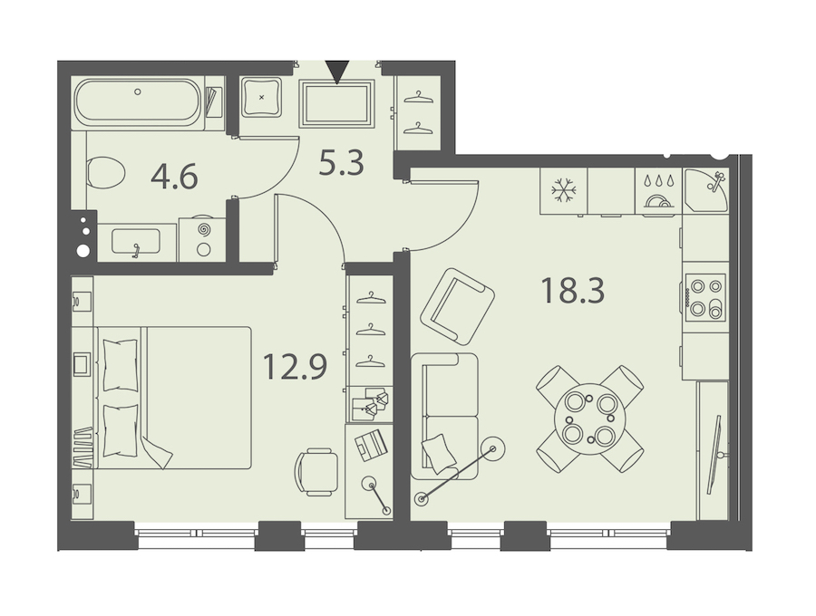 1-комнатная квартира 41.1 м², 4/10 эт., ЖК «DOMINO Premium»